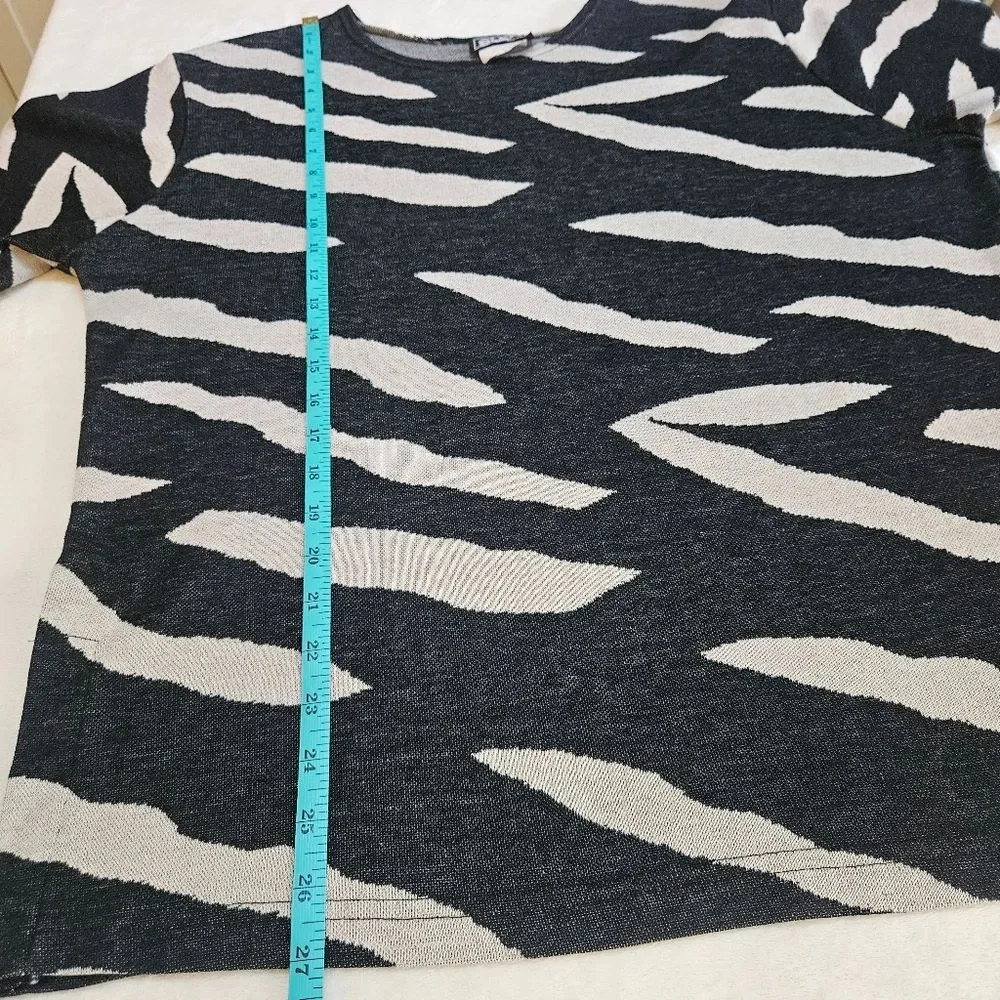 Vintage SWAT Tunic Top Black White Zebra Print 3/4 Length Sleeve Women Sz M